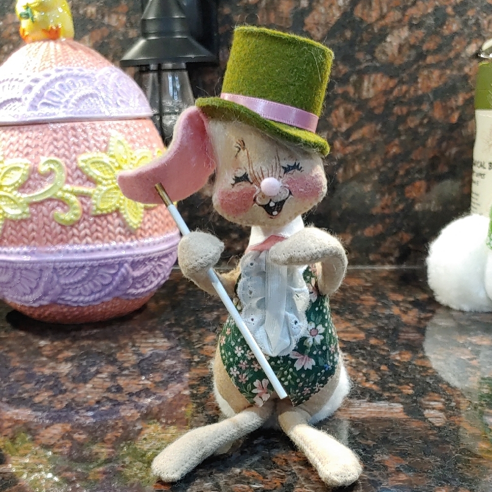 Annalee Charming Easter Bunny Figurine with Green Hat